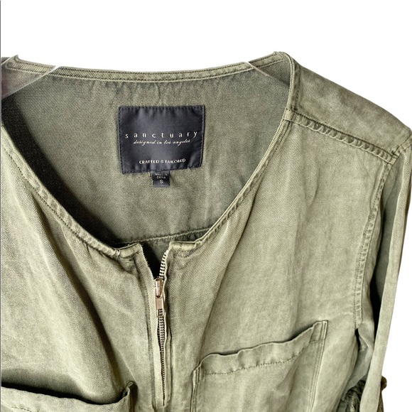 Sanctuary Olive Green Military Frill Ruffle Linen Utility Jacket Bell Sleeves S - Picture 10 of 14